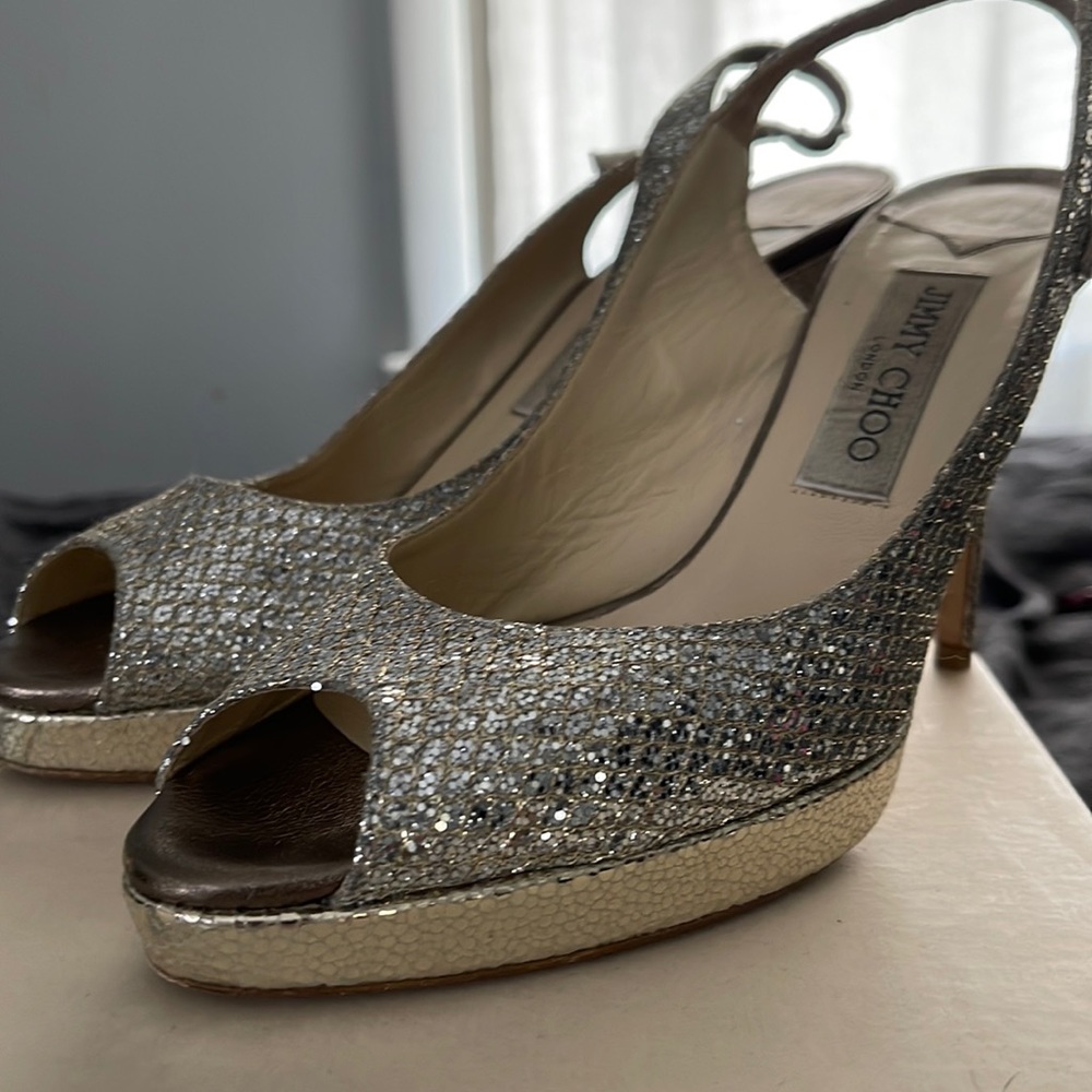 Jimmy Choo Glitter Sling Pump in Champagne